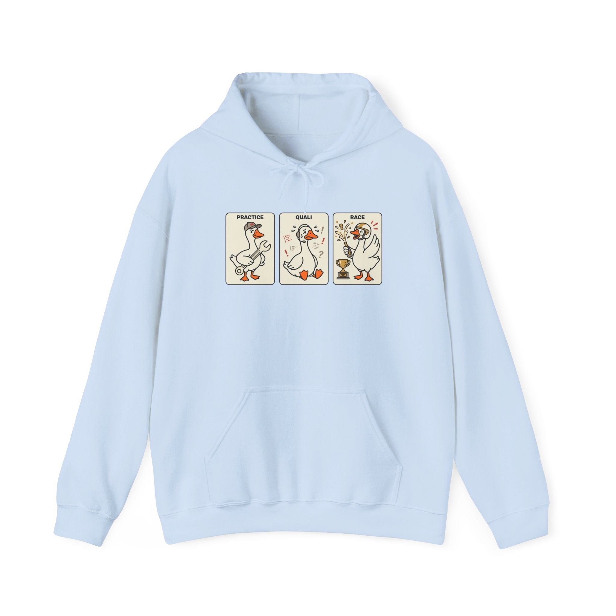 F1 Funny Goose Racing Hoodie – Practice Quali Race Silly Goose Hoodie, Motorsport Goose Sweatshirt, Cute Racing Fan Gift