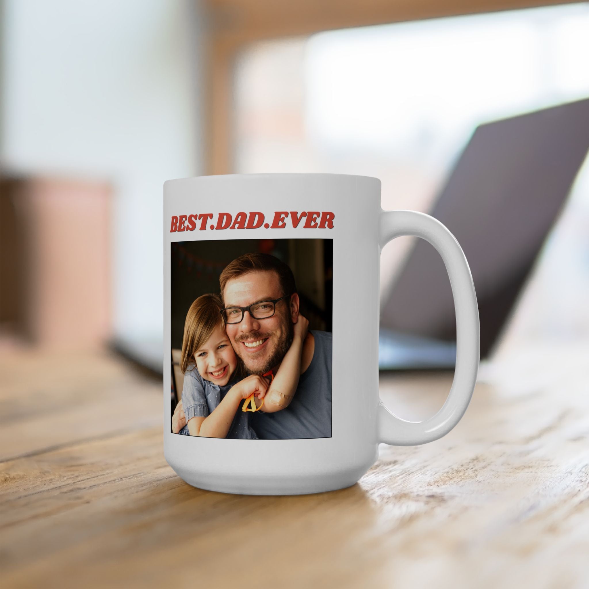 Custom Dad & Kids Photo Mug, Personalized Stoneware Mug, Best Dad Ever Coffee Cup, Father’s Day Gift from Kids, Custom Pottery Mug Gif