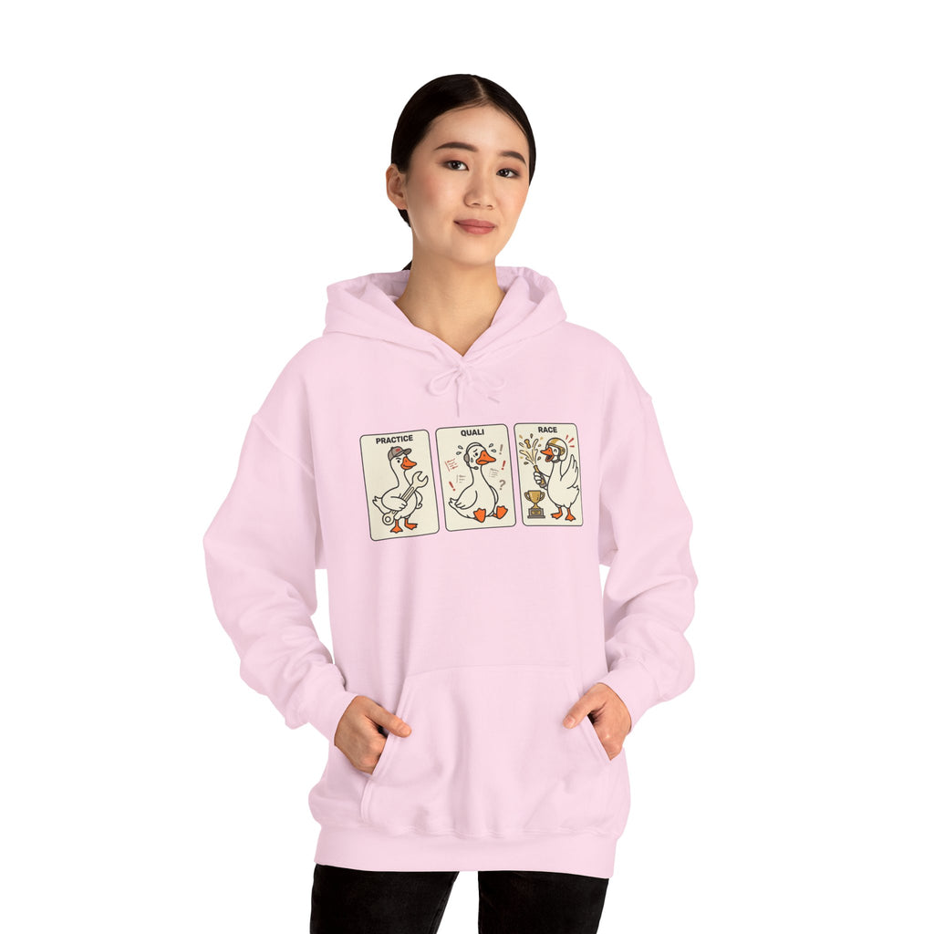 F1 Funny Goose Racing Hoodie – Practice Quali Race Silly Goose Hoodie, Motorsport Goose Sweatshirt, Cute Racing Fan Gift