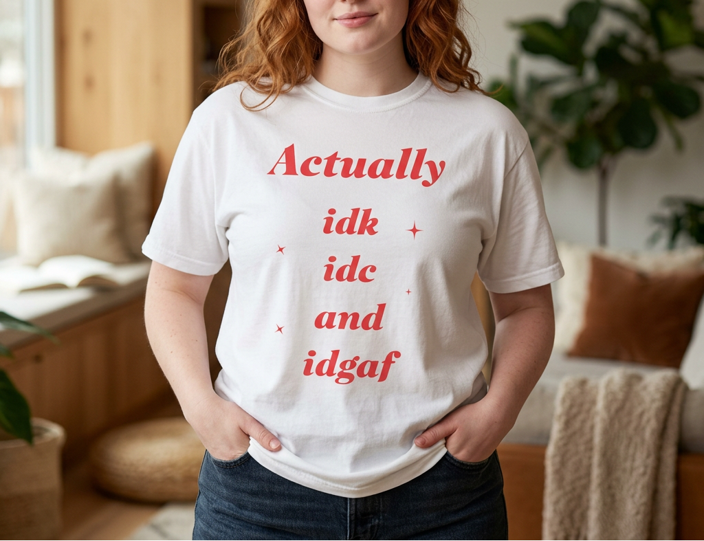 'Actually idk idc idgaf' Casual Attitude Tee - Graphic T-Shirt