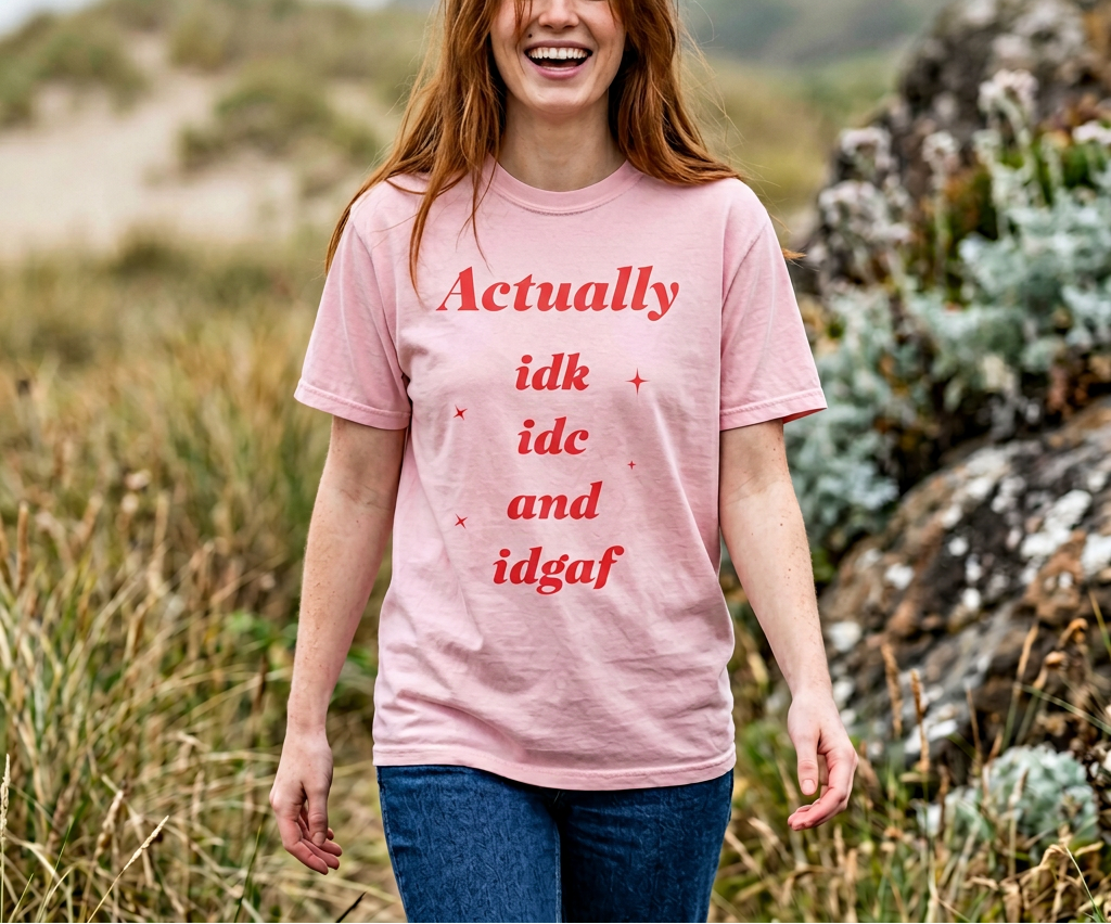 'Actually idk idc idgaf' Casual Attitude Tee - Graphic T-Shirt