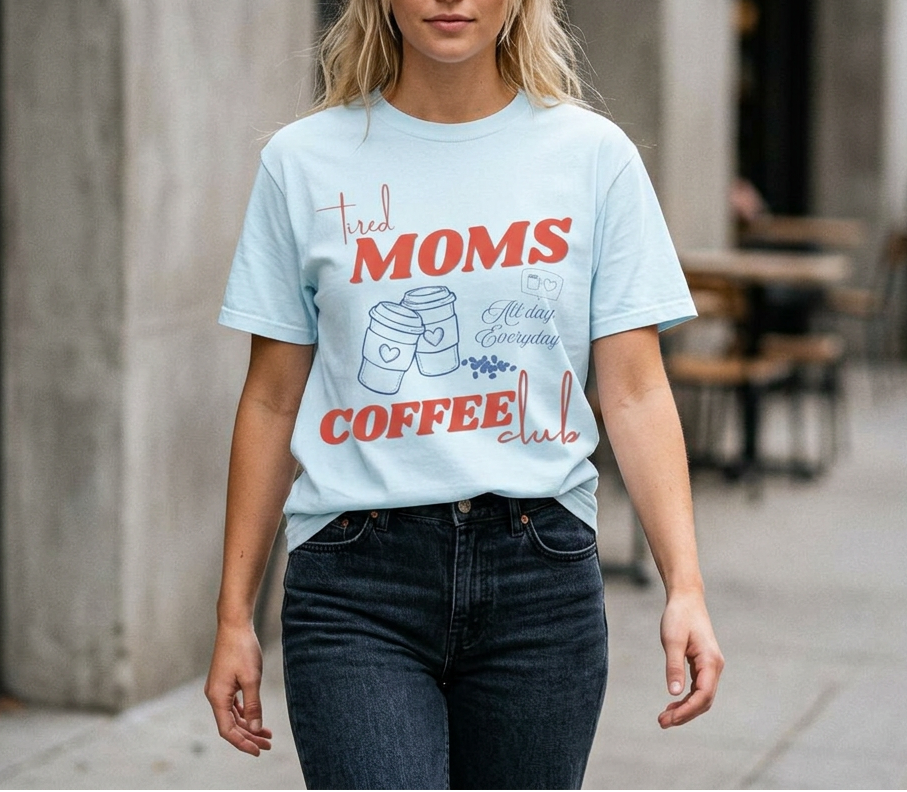Tired Moms Coffee Club Shirt, Mom Life T-shirt, Coffee Lover Gift, Caffeinated Mama Tee, Iced Coffee Lover