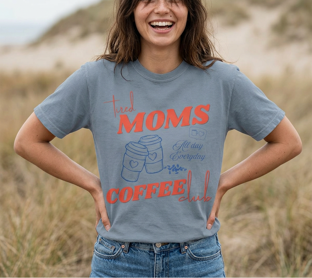Tired Moms Coffee Club Shirt, Mom Life T-shirt, Coffee Lover Gift, Caffeinated Mama Tee, Iced Coffee Lover