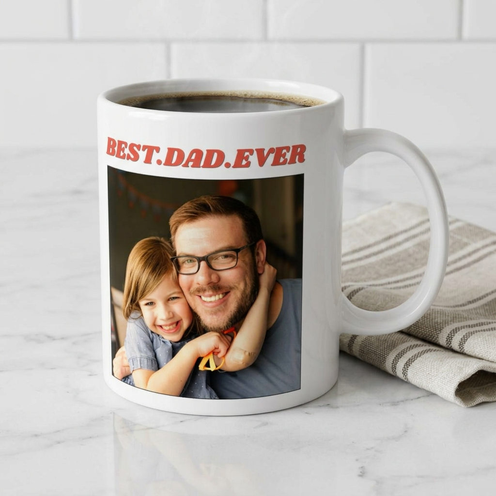 Custom Dad & Kids Photo Mug, Personalized Stoneware Mug, Best Dad Ever Coffee Cup, Father’s Day Gift from Kids, Custom Pottery Mug Gif