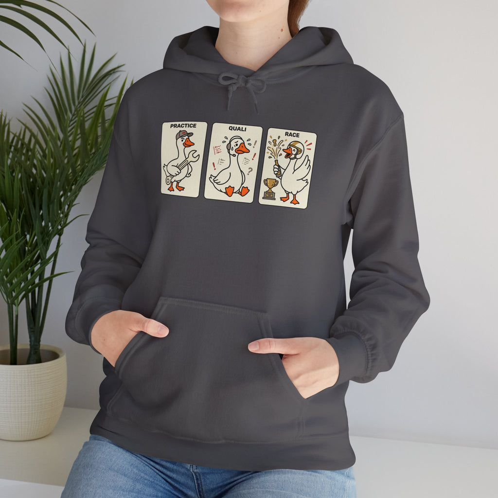 F1 Funny Goose Racing Hoodie – Practice Quali Race Silly Goose Hoodie, Motorsport Goose Sweatshirt, Cute Racing Fan Gift