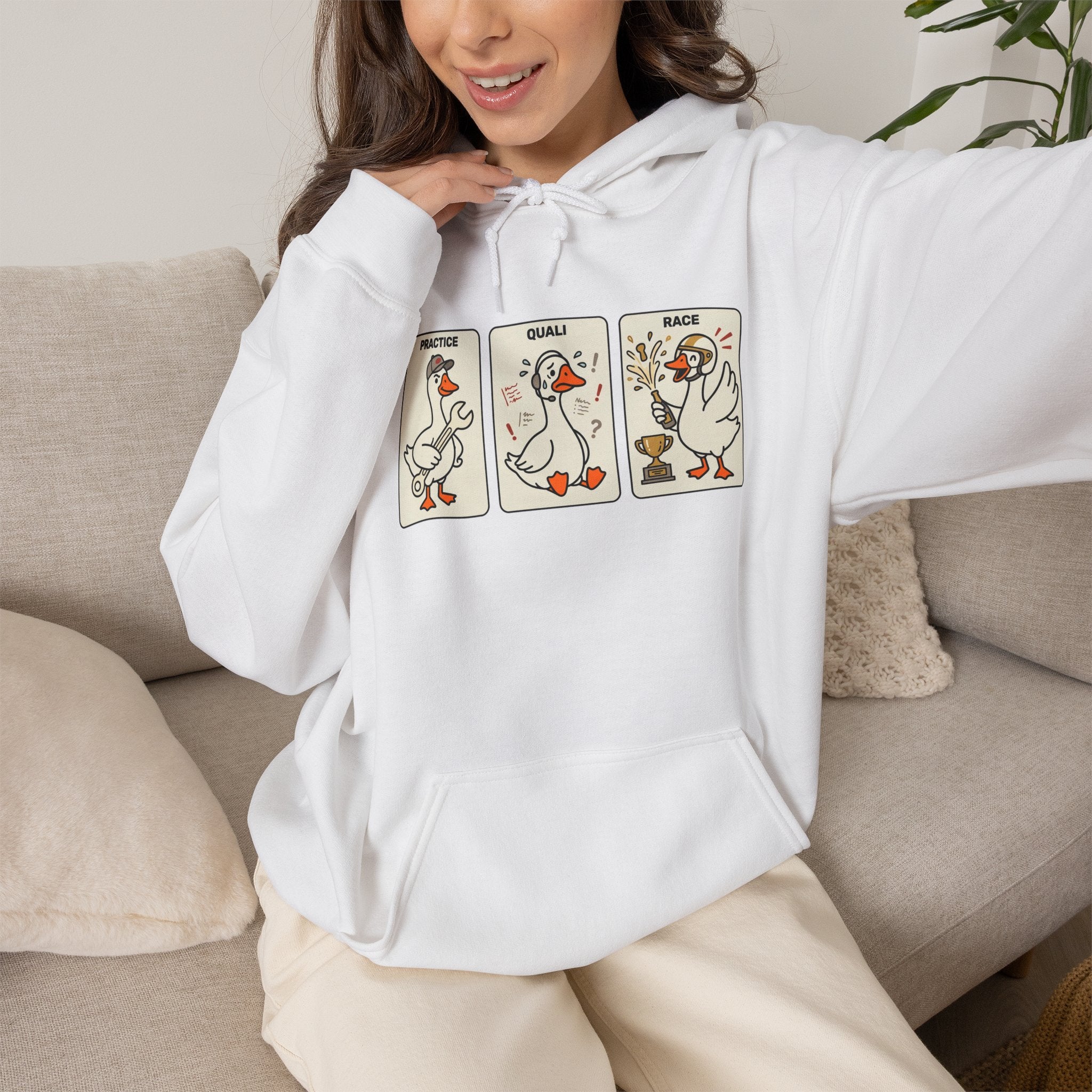 F1 Funny Goose Racing Hoodie – Practice Quali Race Silly Goose Hoodie, Motorsport Goose Sweatshirt, Cute Racing Fan Gift