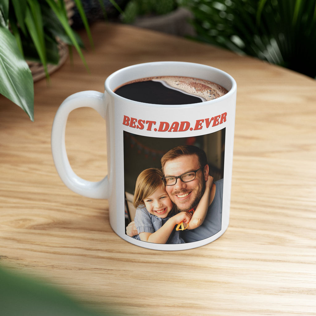 Custom Dad & Kids Photo Mug, Personalized Stoneware Mug, Best Dad Ever Coffee Cup, Father’s Day Gift from Kids, Custom Pottery Mug Gif