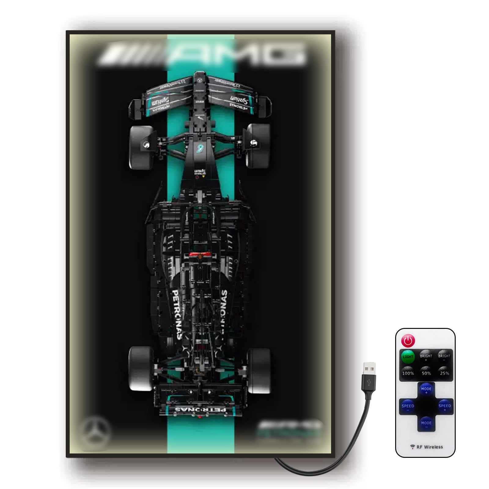 Car Wall Mount for Lego Mercedes AMG 42171 Display Wallboard with LED Lights for Lego Car Adult Collectibles Car Wall Mounted for Building Blocks Gifts for Lego Lovers (Excluding Cars)