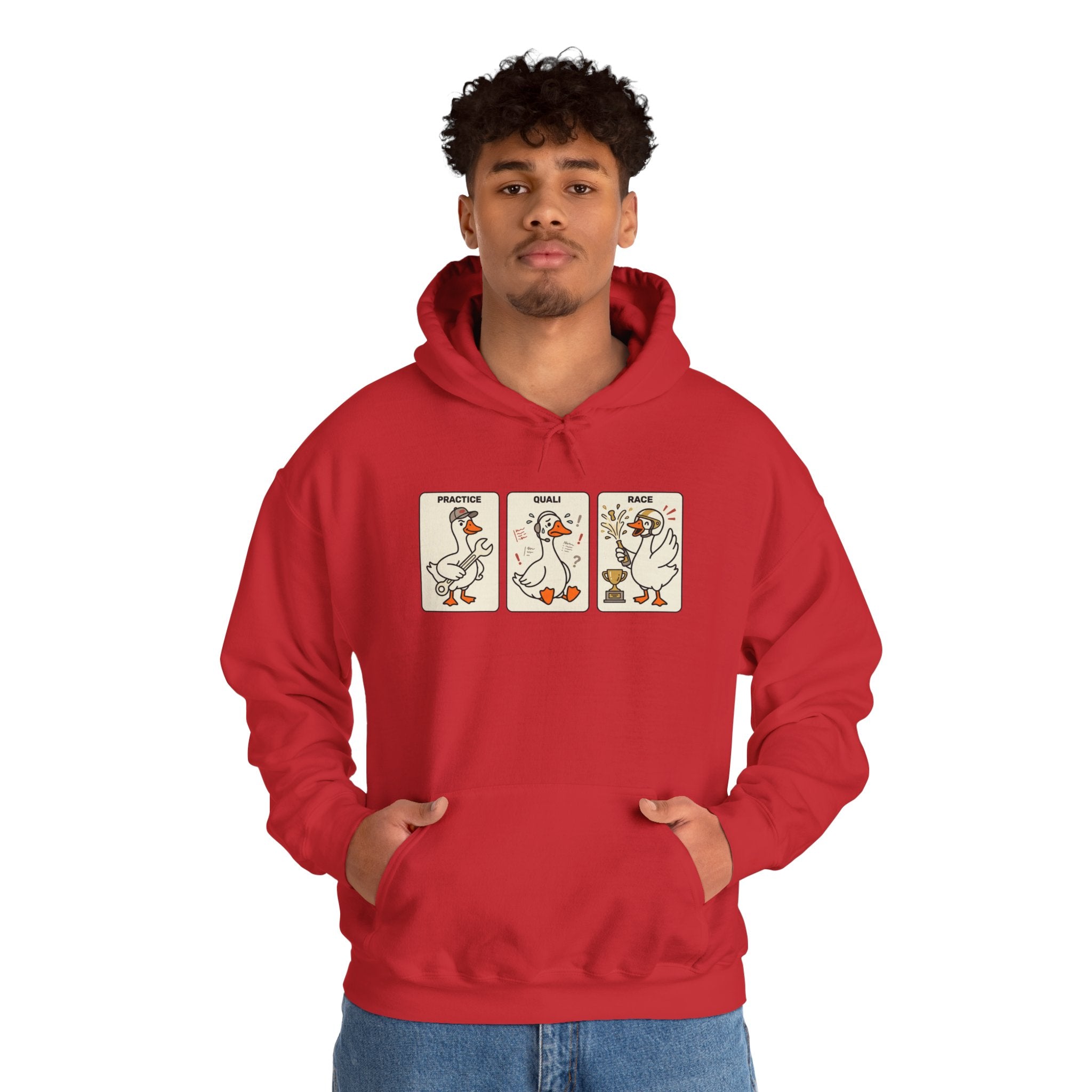 F1 Funny Goose Racing Hoodie – Practice Quali Race Silly Goose Hoodie, Motorsport Goose Sweatshirt, Cute Racing Fan Gift