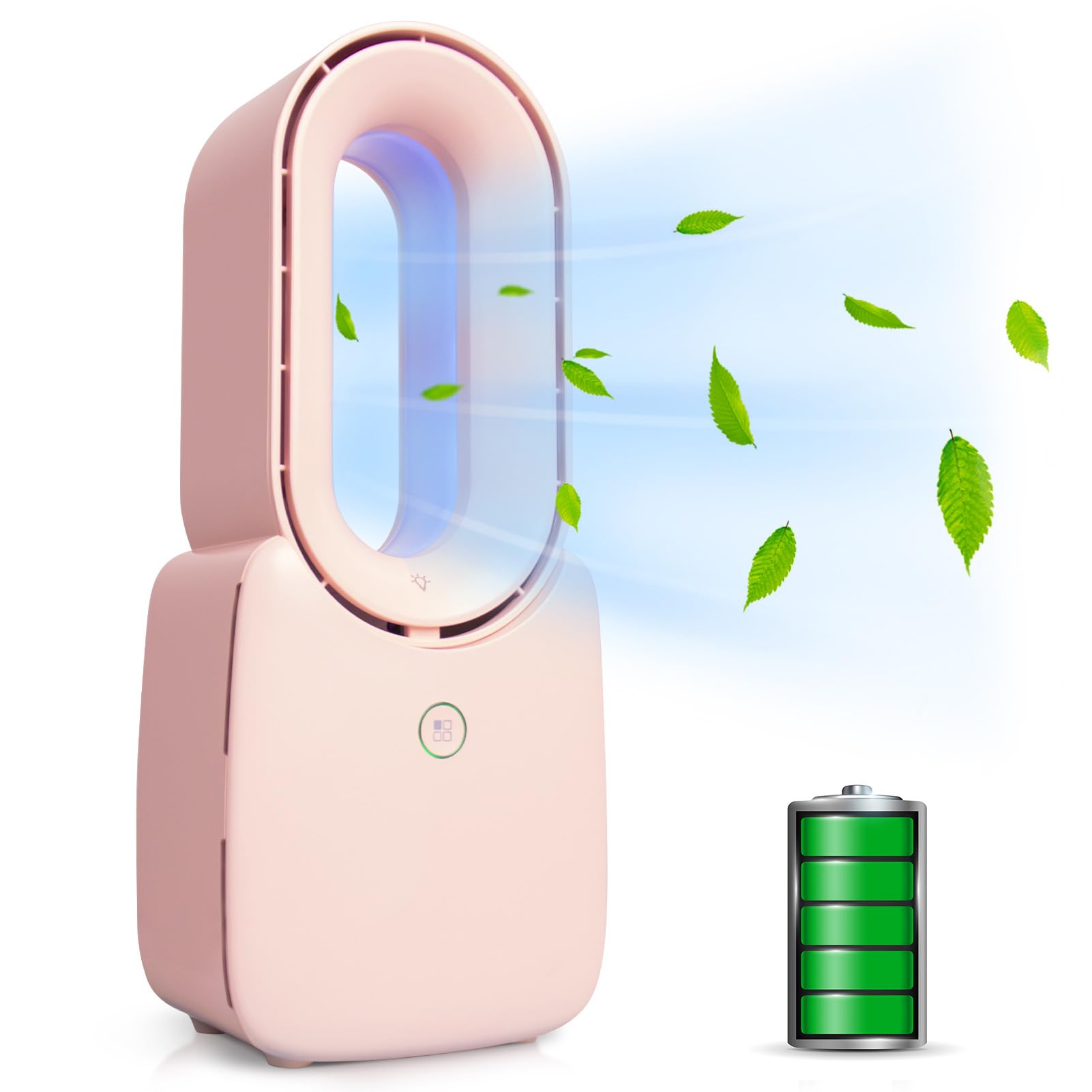 Touchscreen portable desk fan BladeSafe 11.8" Quiet Tower Fan - USB Rechargeable with LED