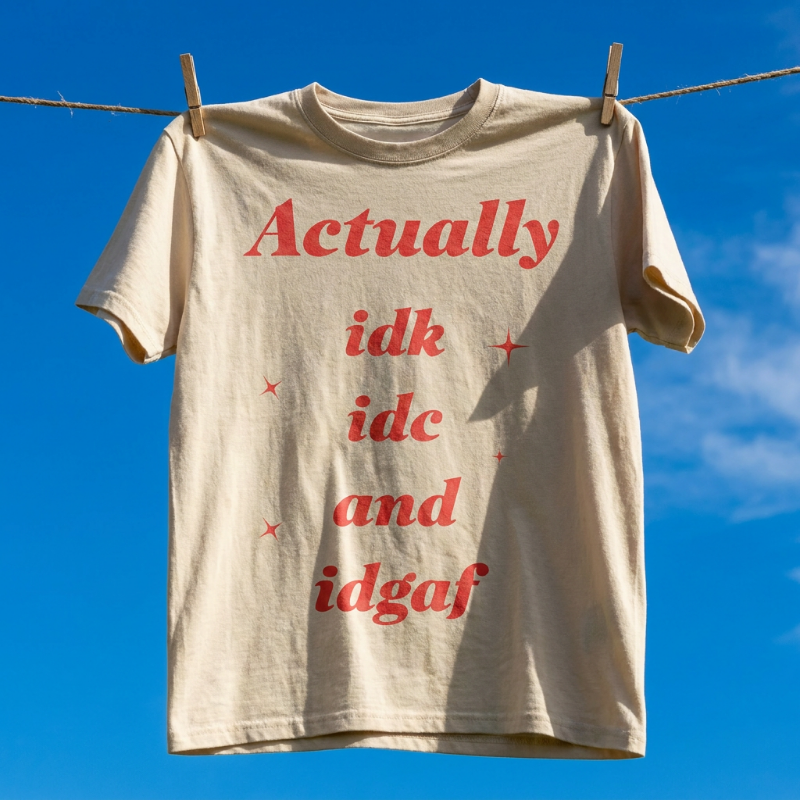 'Actually idk idc idgaf' Casual Attitude Tee - Graphic T-Shirt