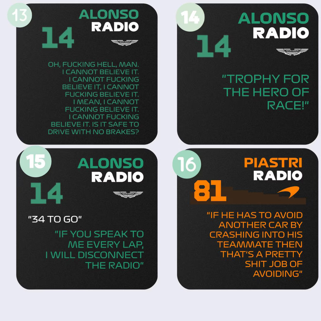 F1 Team Radio Quote Coaster, Formula 1 Fan Gift & Merch, Seat Full of Water