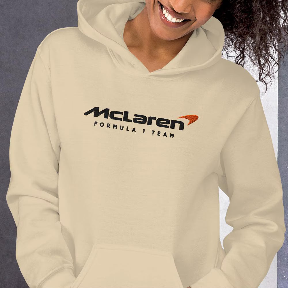 McLaren F1 Embroidered Hoodie, Formula 1 Sweatshirt, Motorsport Fan Gift, Unisex Formula One