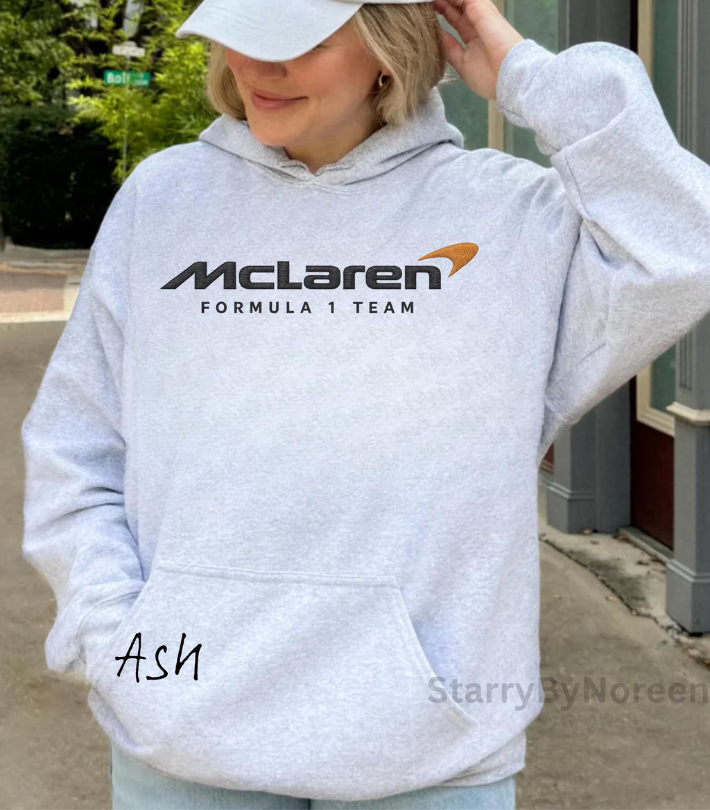 McLaren F1 Embroidered Hoodie, Formula 1 Sweatshirt, Motorsport Fan Gift, Unisex Formula One
